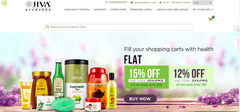 Jiva Ayurveda website