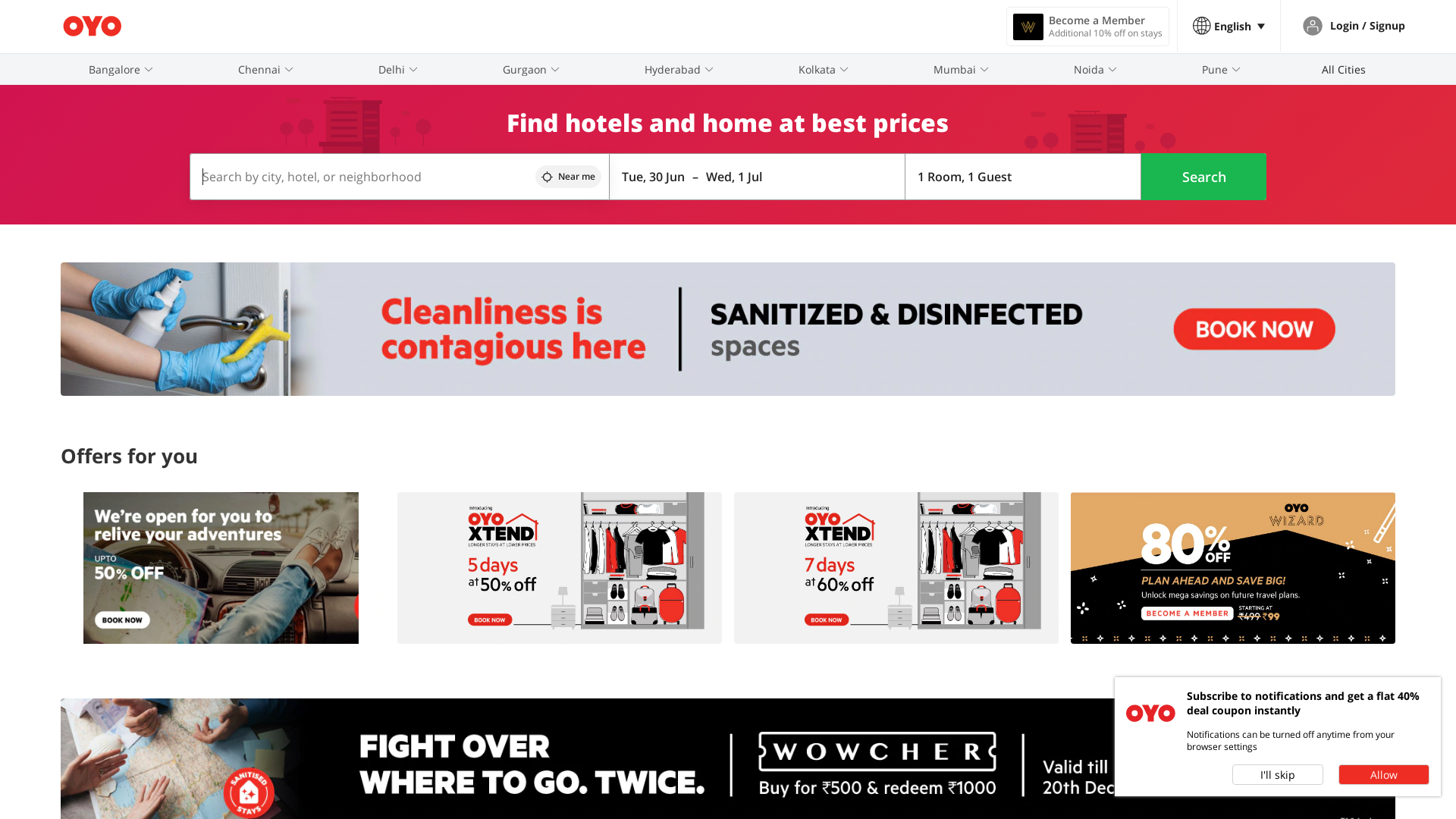 OYO Hotels India website