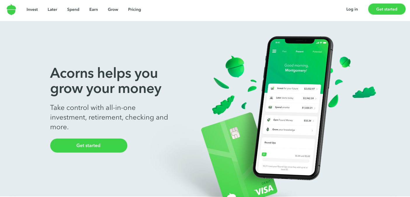 Acorns Invest website