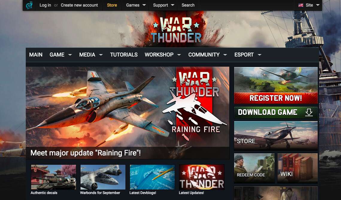 War Thunder website