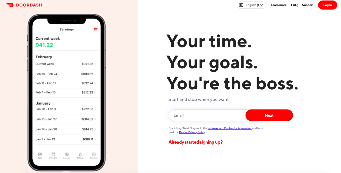 DoorDash Driver Acquisition Program website