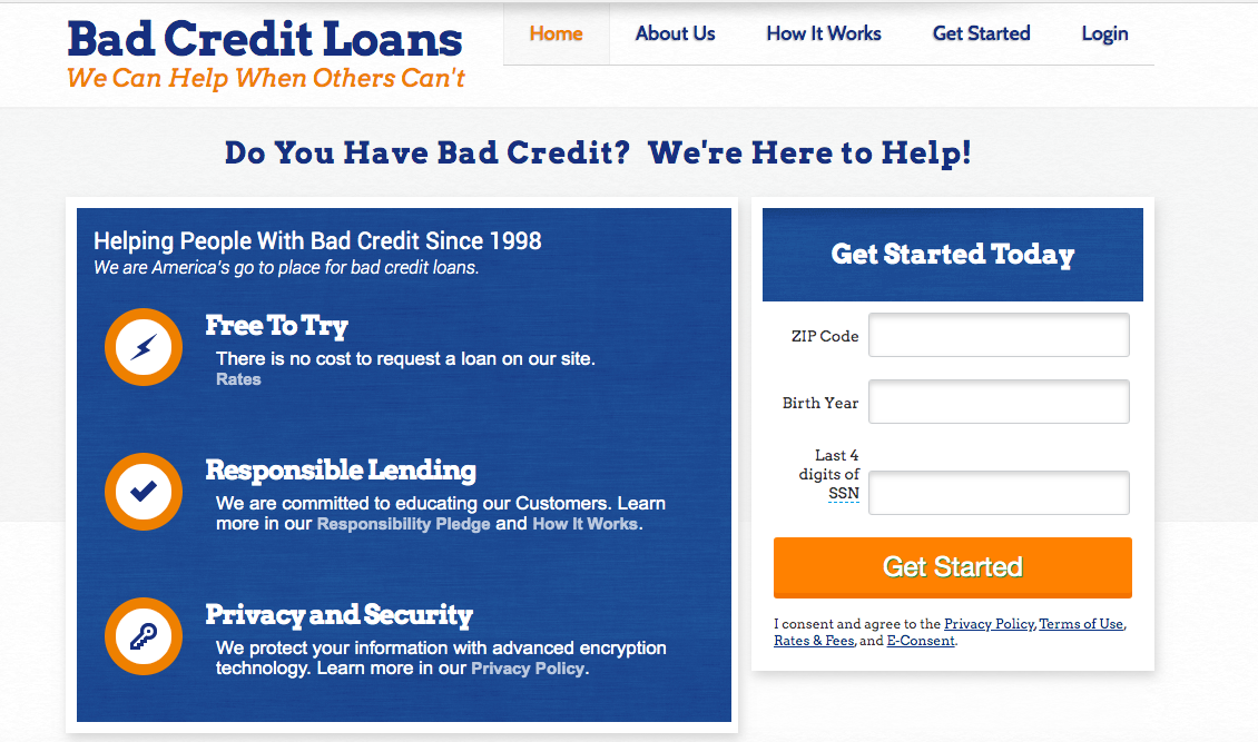 BadCreditLoans website