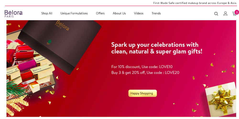 Belora Cosmetics website